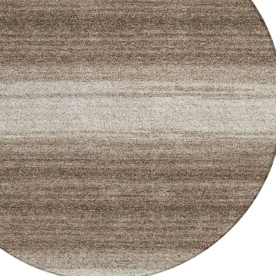 8' Brown And Beige Round Striped Washable Indoor Outdoor Area Rug Photo 4