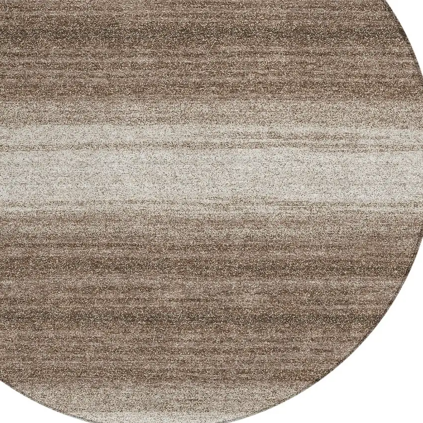 8' Brown And Beige Round Striped Washable Indoor Outdoor Area Rug Photo 4