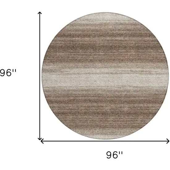 8' Brown And Beige Round Striped Washable Indoor Outdoor Area Rug Photo 3