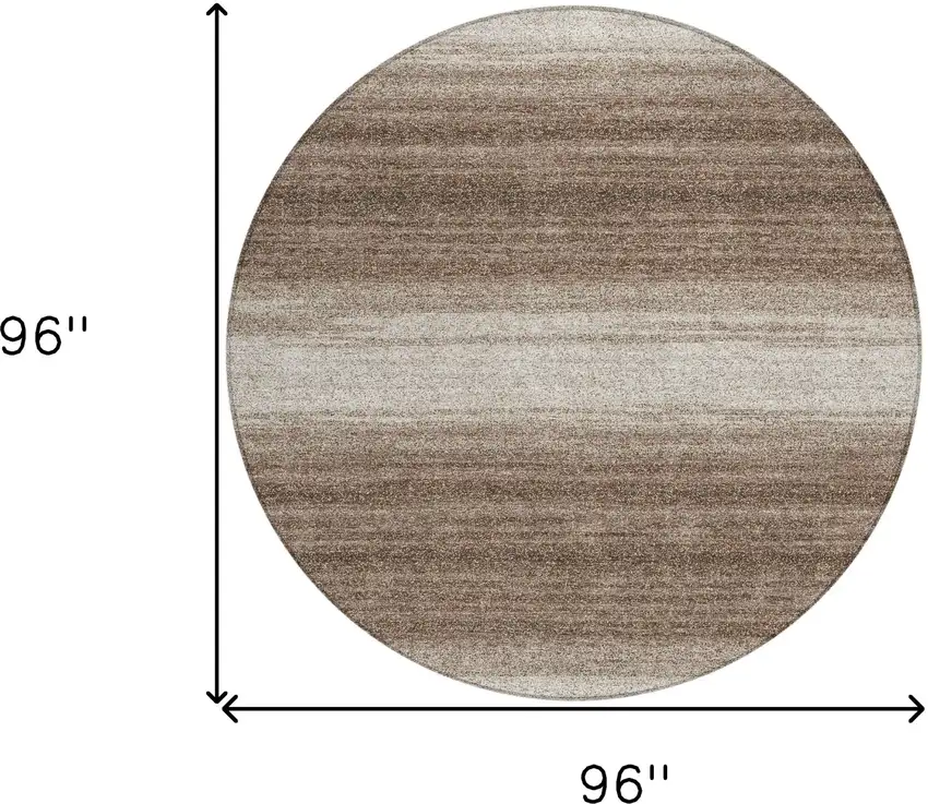 8' Brown And Beige Round Striped Washable Indoor Outdoor Area Rug Photo 3