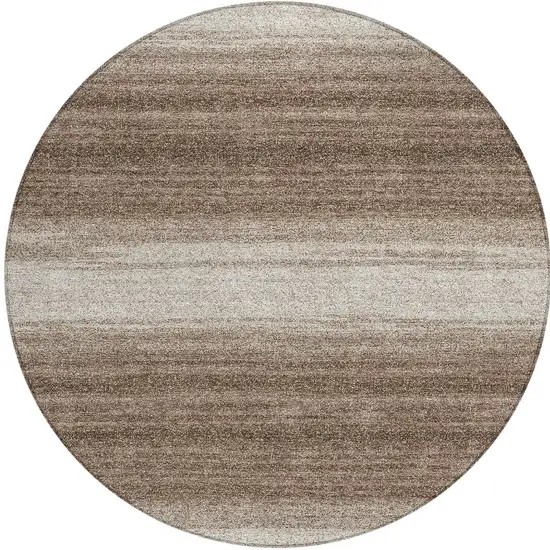 8' Brown And Beige Round Striped Washable Indoor Outdoor Area Rug Photo 5