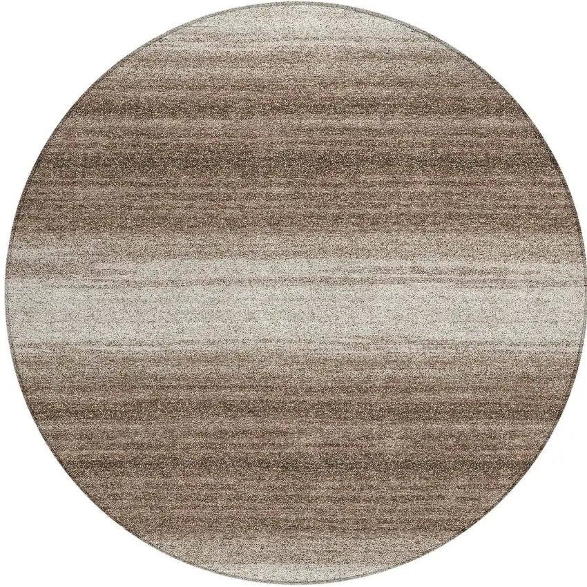 8' Brown And Beige Round Striped Washable Indoor Outdoor Area Rug Photo 5