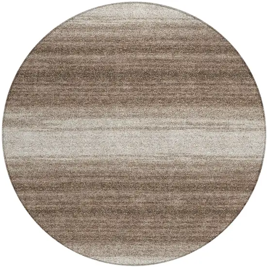 8' Brown And Beige Round Striped Washable Indoor Outdoor Area Rug Photo 2