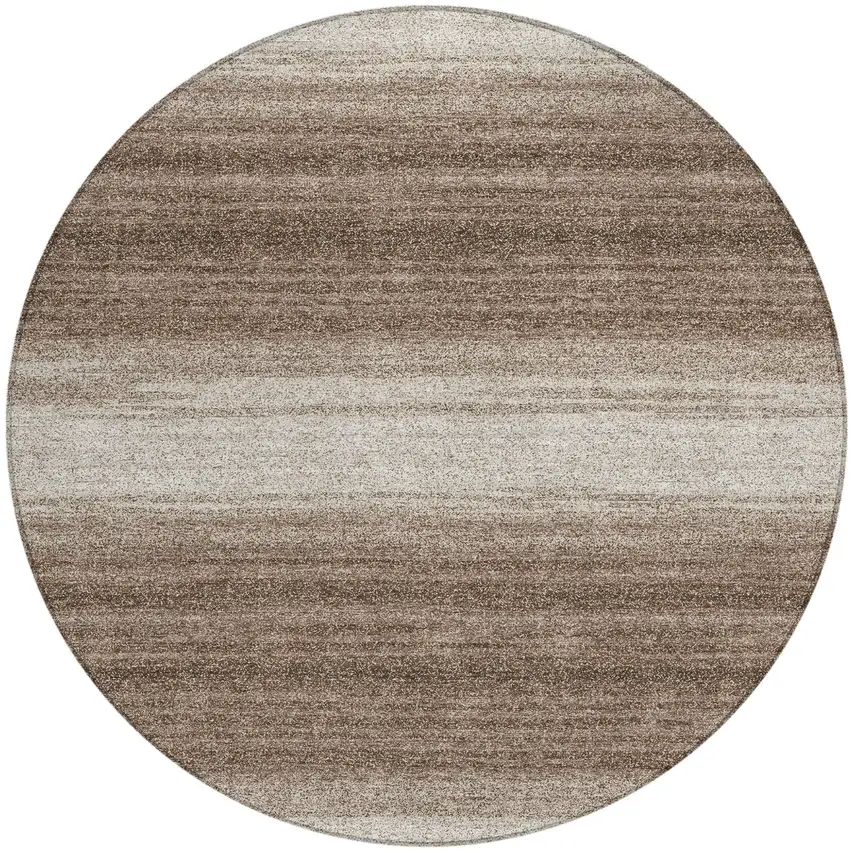 8' Brown And Beige Round Striped Washable Indoor Outdoor Area Rug Photo 2