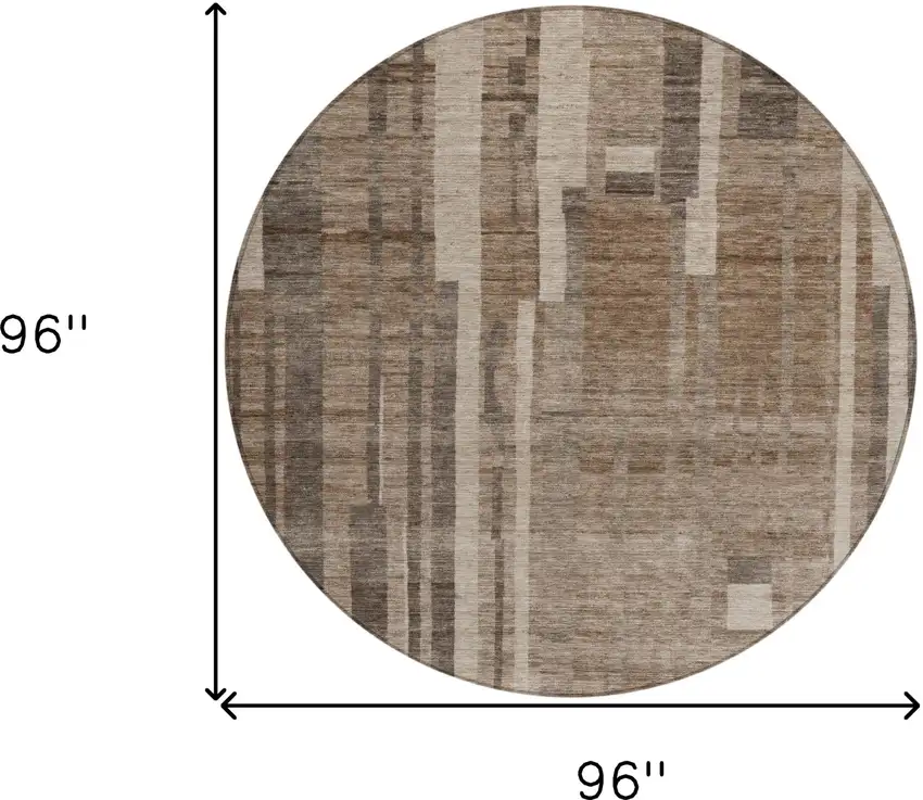 8' Brown And Beige Round Striped Washable Indoor Outdoor Area Rug Photo 9