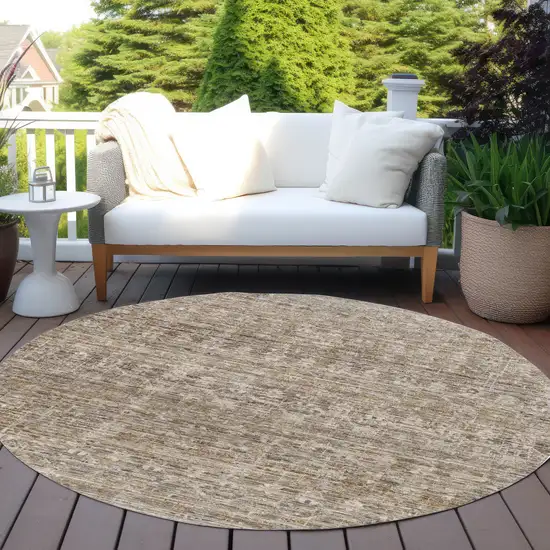 8' Brown And Beige Round Striped Washable Indoor Outdoor Area Rug Photo 6