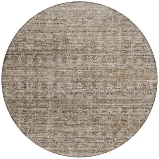 8' Brown And Beige Round Striped Washable Indoor Outdoor Area Rug Photo 3