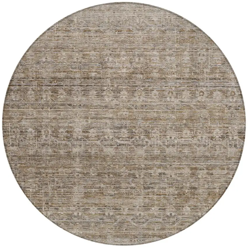 8' Brown And Beige Round Striped Washable Indoor Outdoor Area Rug Photo 3
