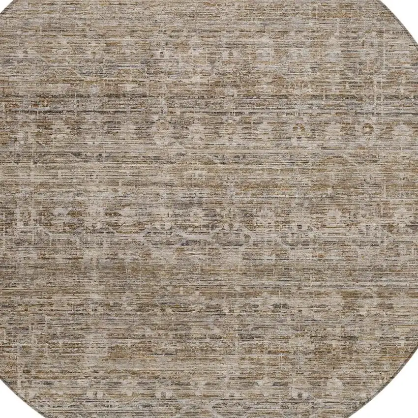 8' Brown And Beige Round Striped Washable Indoor Outdoor Area Rug Photo 4