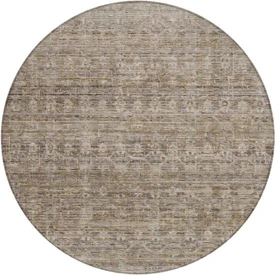 8' Brown And Beige Round Striped Washable Indoor Outdoor Area Rug Photo 1