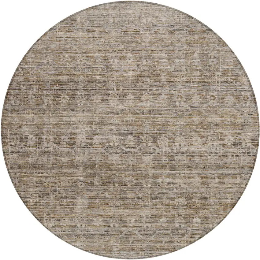 8' Brown And Beige Round Striped Washable Indoor Outdoor Area Rug Photo 1