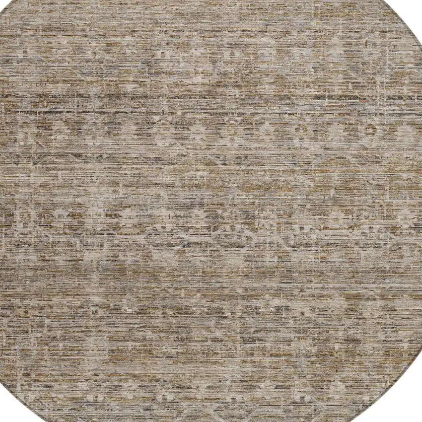 8' Brown And Beige Round Striped Washable Indoor Outdoor Area Rug Photo 9