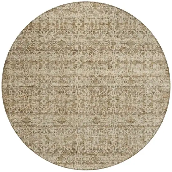 8' Brown And Beige Round Striped Washable Indoor Outdoor Area Rug Photo 3
