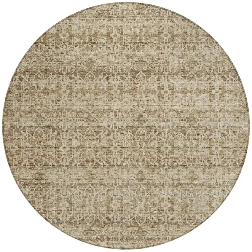 8' Brown And Beige Round Striped Washable Indoor Outdoor Area Rug Photo 3