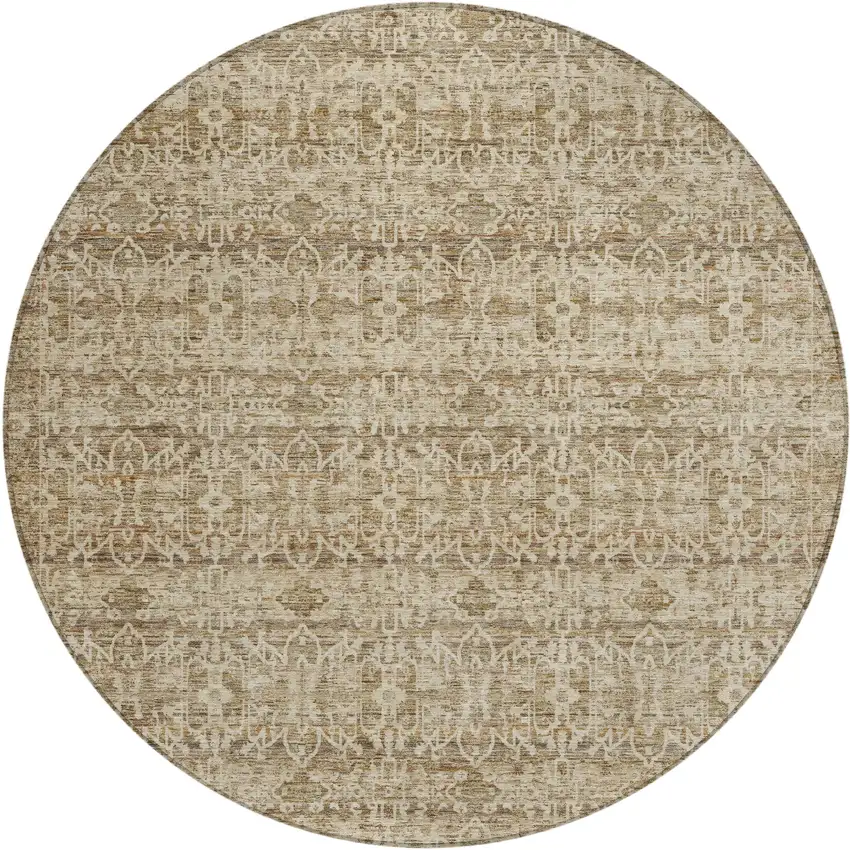 8' Brown And Beige Round Striped Washable Indoor Outdoor Area Rug Photo 1