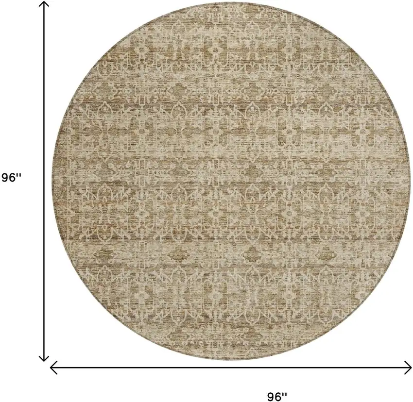 8' Brown And Beige Round Striped Washable Indoor Outdoor Area Rug Photo 8