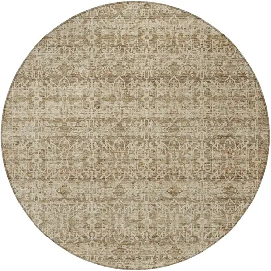 8' Brown And Beige Round Striped Washable Indoor Outdoor Area Rug Photo 4