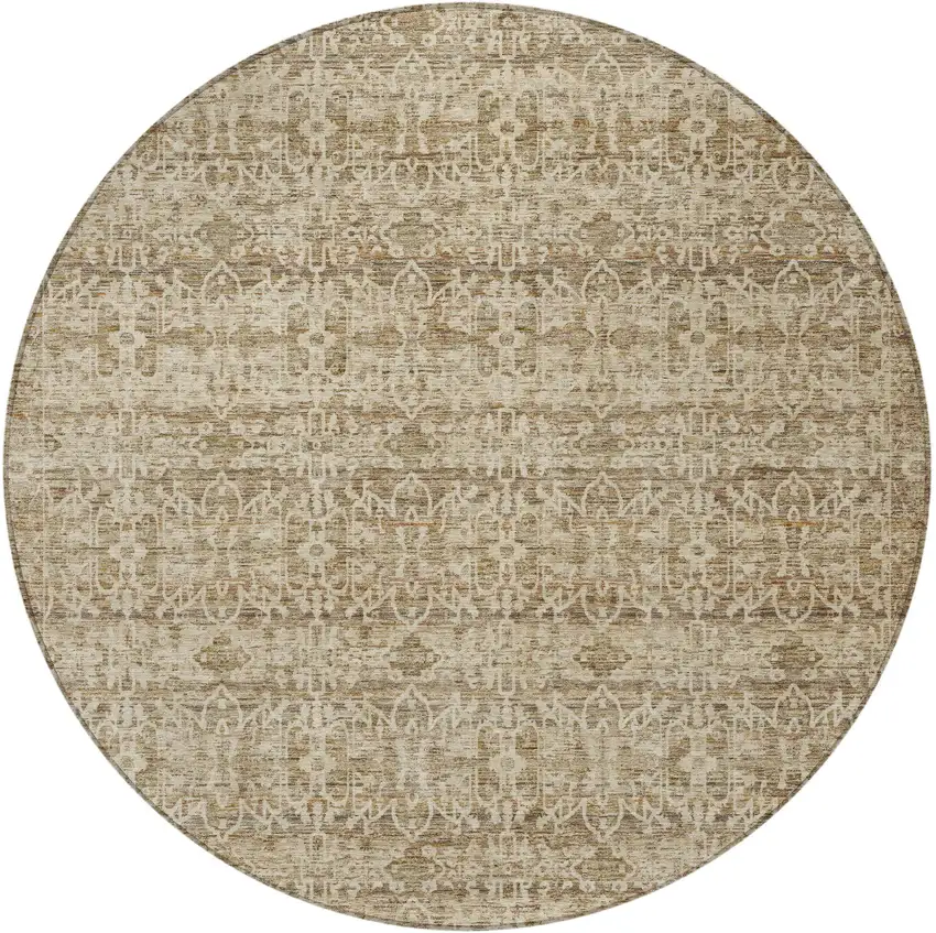 8' Brown And Beige Round Striped Washable Indoor Outdoor Area Rug Photo 4