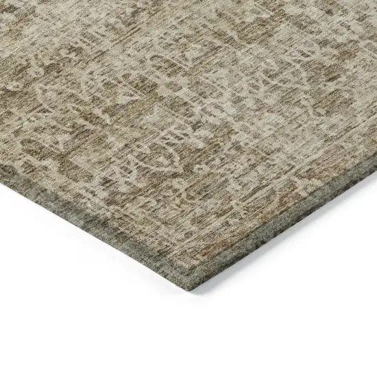 8' Brown And Beige Round Striped Washable Indoor Outdoor Area Rug Photo 9