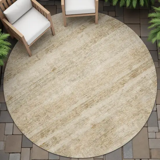 8' Brown And Beige Round Striped Washable Indoor Outdoor Area Rug Photo 6