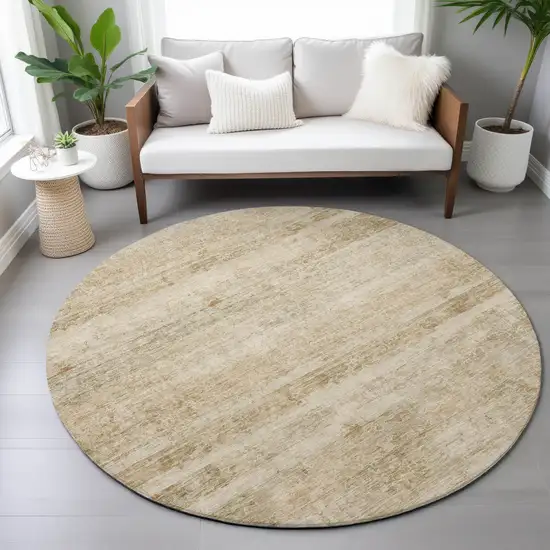 8' Brown And Beige Round Striped Washable Indoor Outdoor Area Rug Photo 8