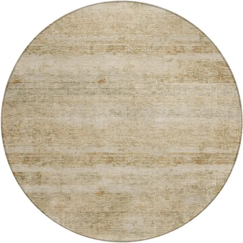 8' Brown And Beige Round Striped Washable Indoor Outdoor Area Rug Photo 1