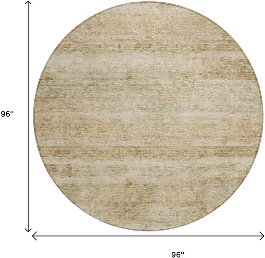 8' Brown And Beige Round Striped Washable Indoor Outdoor Area Rug Photo 9