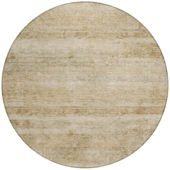 8' Brown And Beige Round Striped Washable Indoor Outdoor Area Rug Photo 3