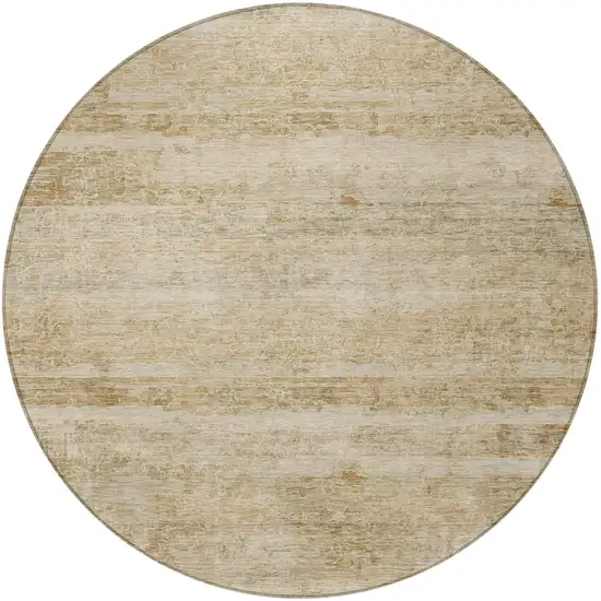 8' Brown And Beige Round Striped Washable Indoor Outdoor Area Rug Photo 4