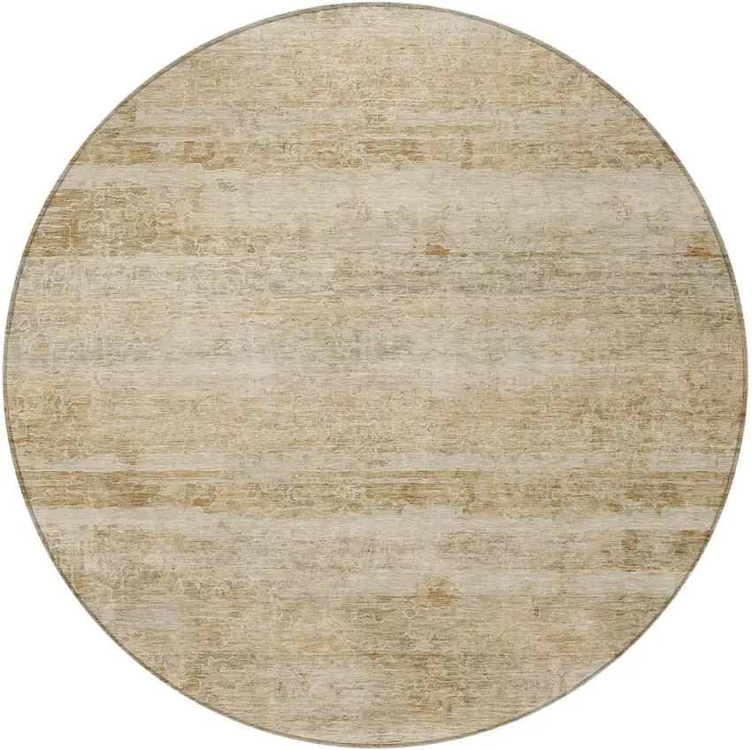 8' Brown And Beige Round Striped Washable Indoor Outdoor Area Rug Photo 4