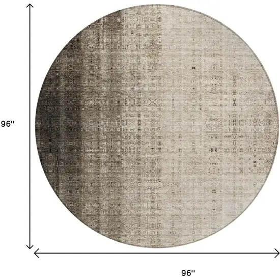 8' Brown And Beige Round Striped Washable Indoor Outdoor Area Rug Photo 3