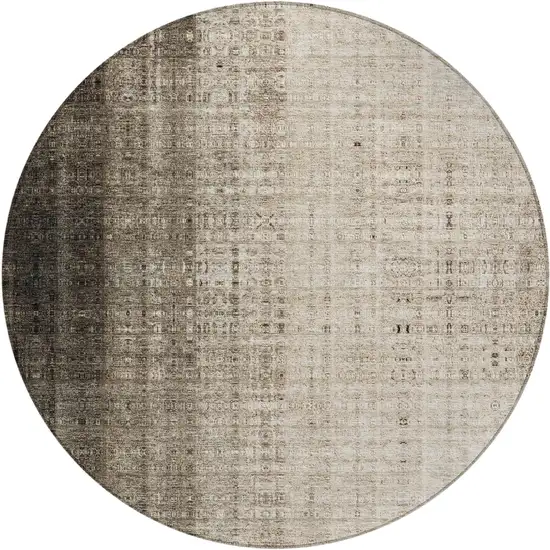 8' Brown And Beige Round Striped Washable Indoor Outdoor Area Rug Photo 2