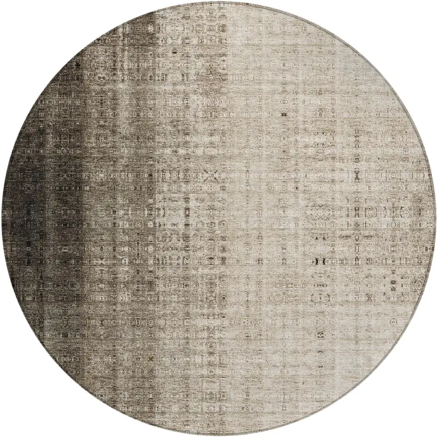 8' Brown And Beige Round Striped Washable Indoor Outdoor Area Rug Photo 2