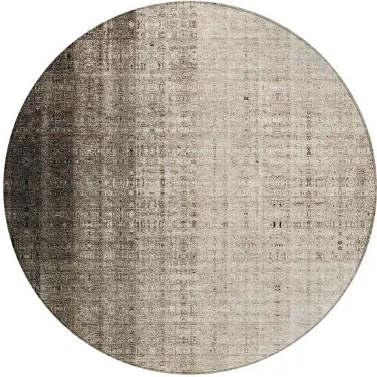 8' Brown And Beige Round Striped Washable Indoor Outdoor Area Rug Photo 4