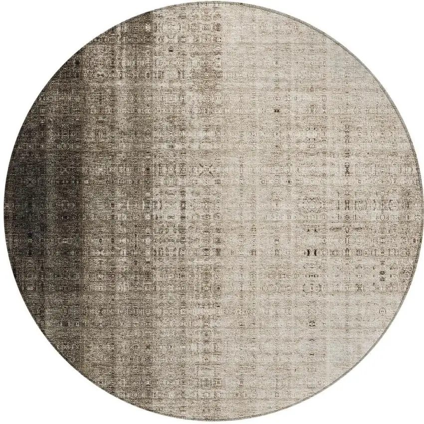 8' Brown And Beige Round Striped Washable Indoor Outdoor Area Rug Photo 5