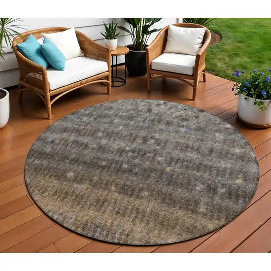 8' Brown And Beige Round Striped Washable Indoor Outdoor Area Rug Photo 1