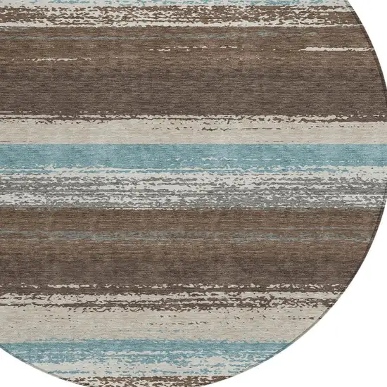 8' Brown And Beige Round Striped Washable Indoor Outdoor Area Rug Photo 3