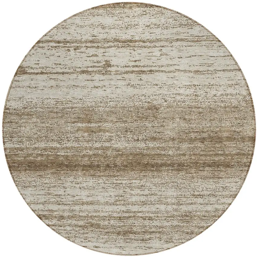 8' Brown And Beige Round Striped Washable Indoor Outdoor Area Rug Photo 5