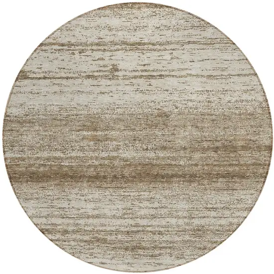 8' Brown And Beige Round Striped Washable Indoor Outdoor Area Rug Photo 5