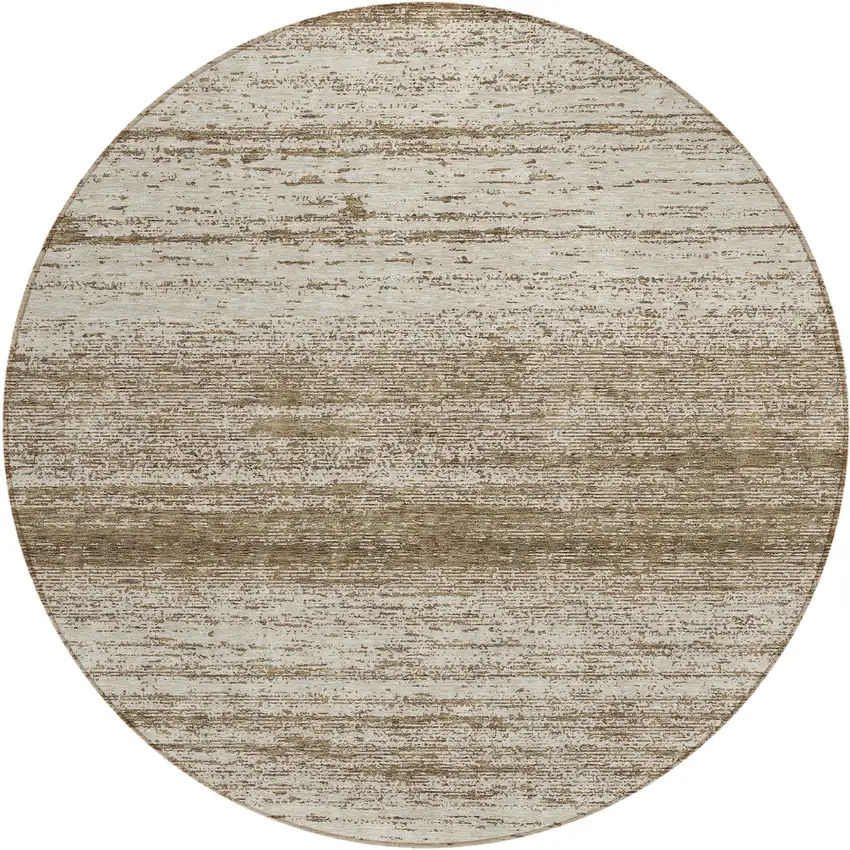8' Brown And Beige Round Striped Washable Indoor Outdoor Area Rug Photo 2