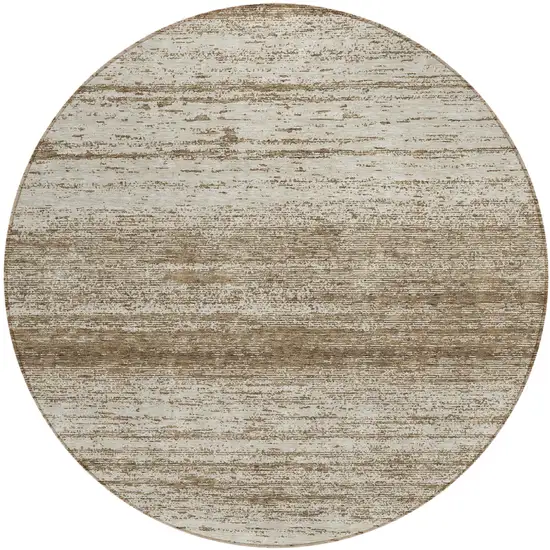 8' Brown And Beige Round Striped Washable Indoor Outdoor Area Rug Photo 2