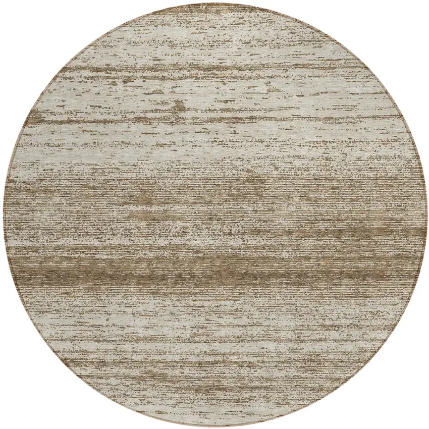 8' Brown And Beige Round Striped Washable Indoor Outdoor Area Rug Photo 2