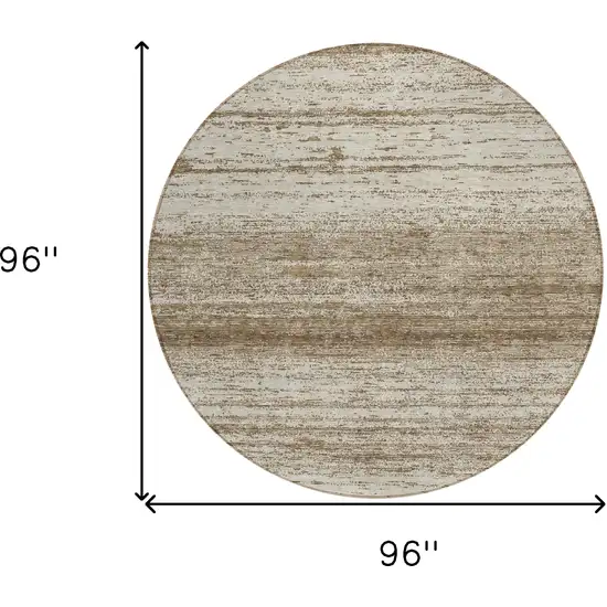 8' Brown And Beige Round Striped Washable Indoor Outdoor Area Rug Photo 3