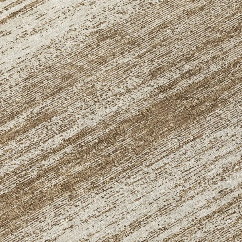 8' Brown And Beige Round Striped Washable Indoor Outdoor Area Rug Photo 8