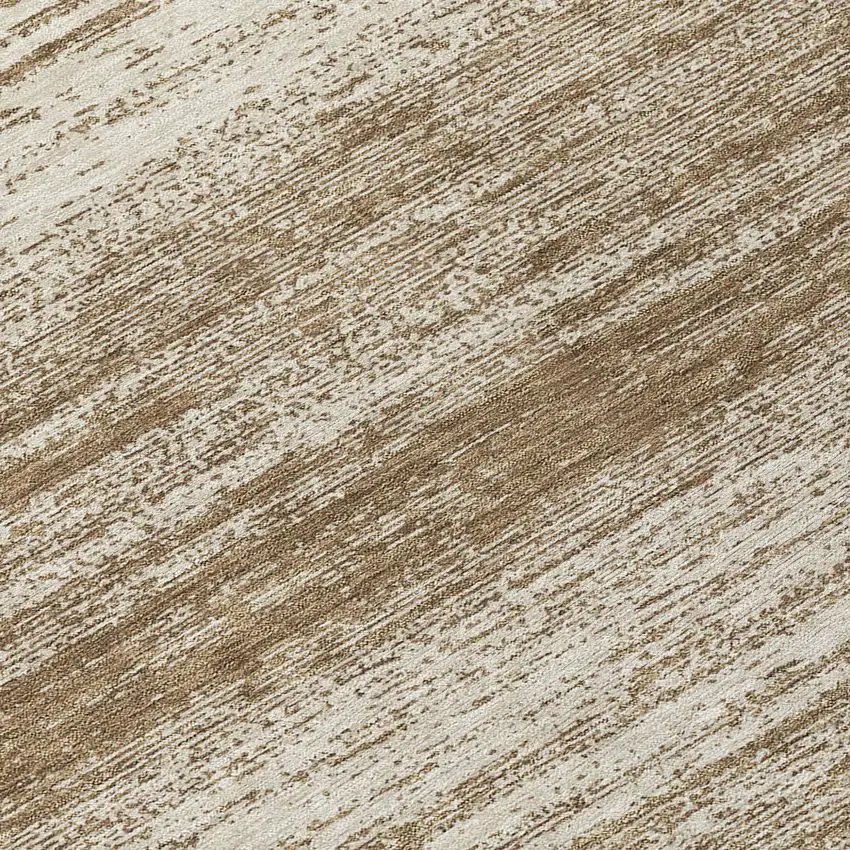 8' Brown And Beige Round Striped Washable Indoor Outdoor Area Rug Photo 8
