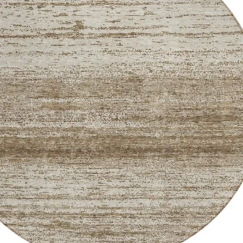 8' Brown And Beige Round Striped Washable Indoor Outdoor Area Rug Photo 4