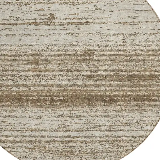 8' Brown And Beige Round Striped Washable Indoor Outdoor Area Rug Photo 4