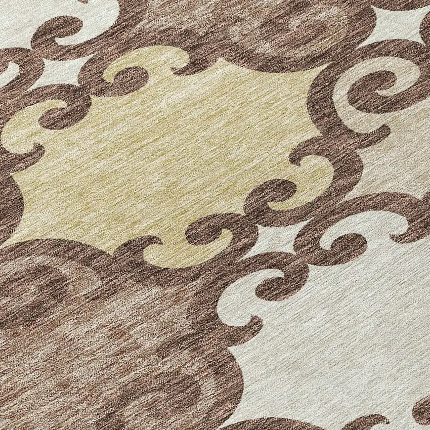 8' Brown And Beige Round Trellis Washable Indoor Outdoor Area Rug Photo 8
