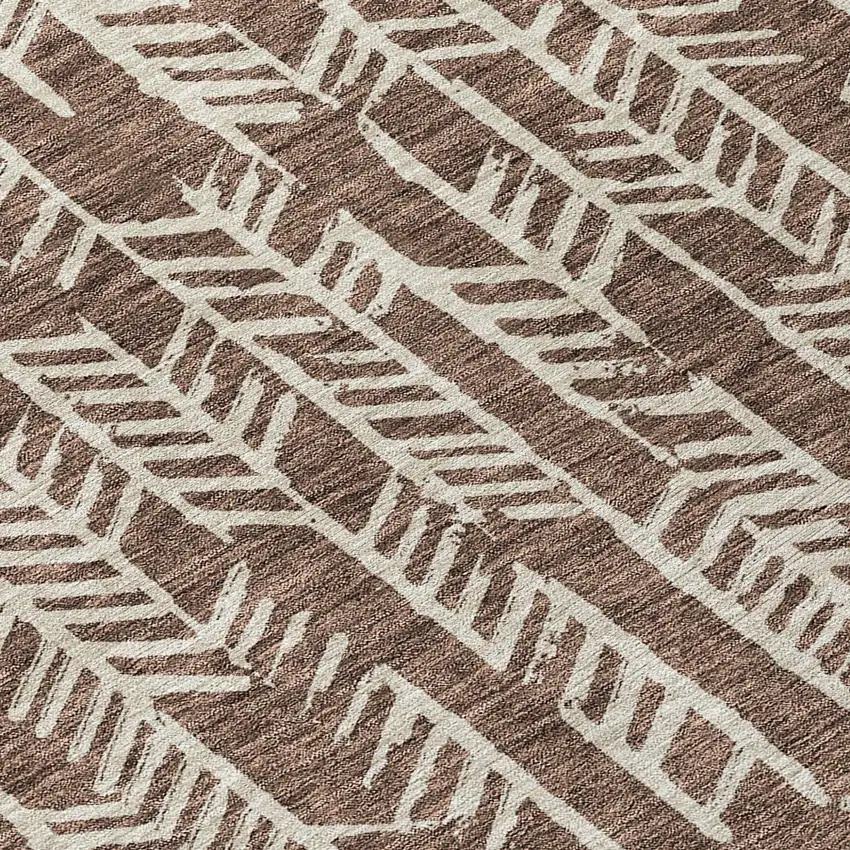 8' Brown And Beige Round Tribal Washable Indoor Outdoor Area Rug Photo 8