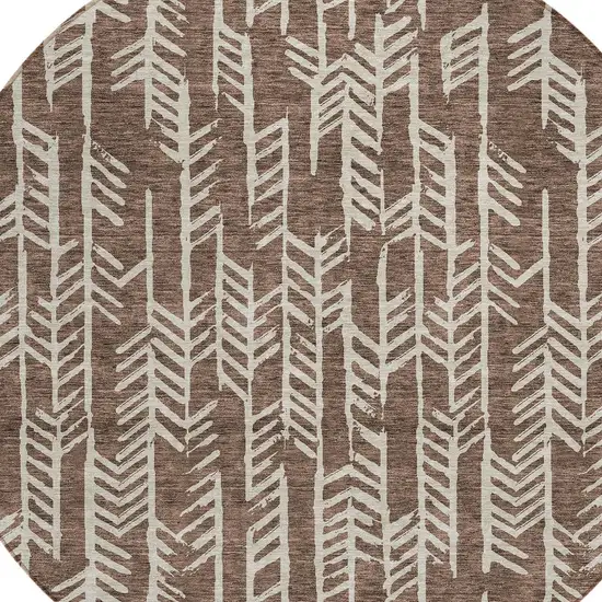 8' Brown And Beige Round Tribal Washable Indoor Outdoor Area Rug Photo 4
